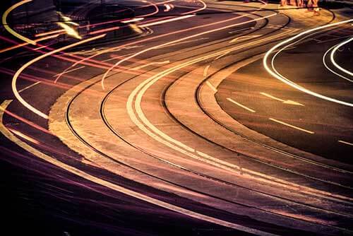 Time lapse photo of highway at night