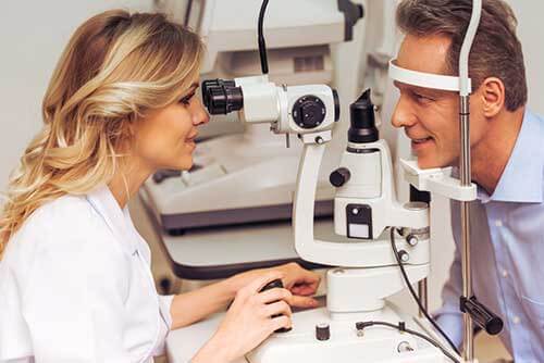 Doctor and patient during eye exam