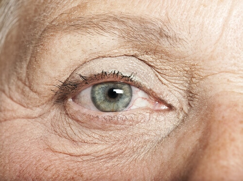 Close up of older woman's eye