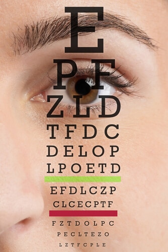 Eye Chart over woman's face