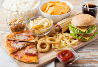 Picnic food on wood tray